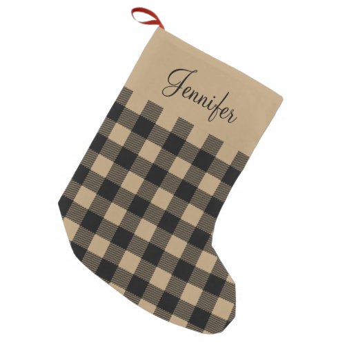 Personalized Rustic Brown Buffalo Check  Small Christmas Stocking