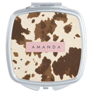Personalized Rustic Brown Cowhide Print Compact Mirror