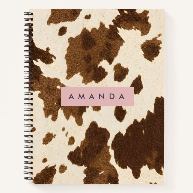 Personalized Rustic Brown Cowhide Print Notebook (Front)