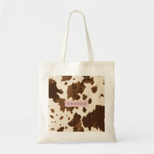 Personalized Rustic Brown Cowhide Print Tote Bag