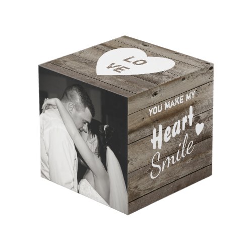 Personalized Rustic brown wood photo love Cube