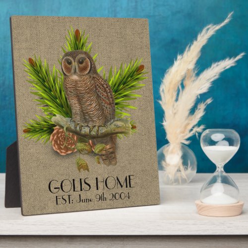 Personalized Rustic Burlap and Owl New Home  Plaque