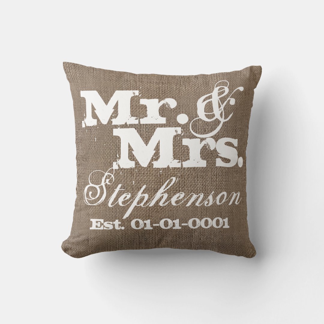 Personalized Rustic Burlap Look Wedding Keepsake Throw Pillow Zazzle