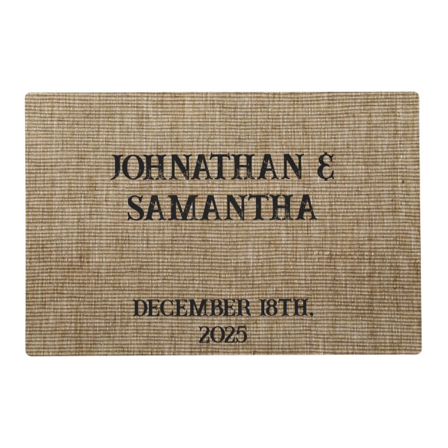 Personalized Rustic Burlap Nature Pattern Wedding  Placemat (Front)