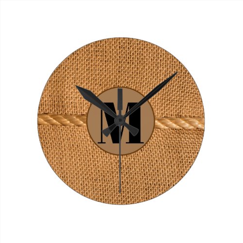 Personalized Rustic Burlap Round Clock
