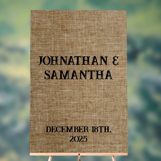 Personalized Rustic Burlap Wedding Acrylic Sign  (Neutral)