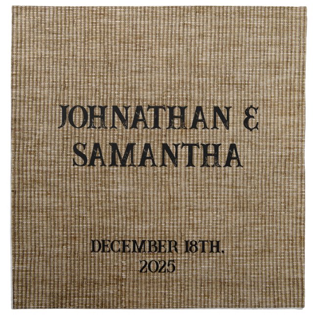 Personalized Rustic Burlap Wedding Cloth Napkin  (Front)