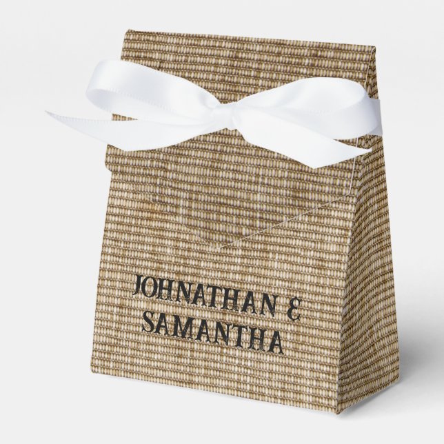 Personalized Rustic Burlap Wedding Favor Boxes  (Front Side)