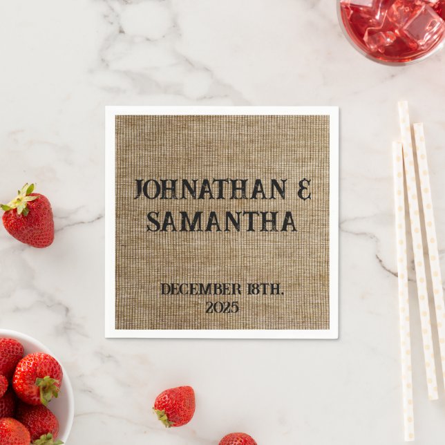 Personalized Rustic Burlap Wedding Napkins (Insitu)