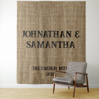 Personalized Rustic Burlap Wedding Tapestry