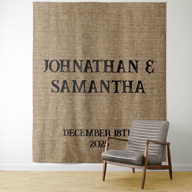 Personalized Rustic Burlap Wedding Tapestry  (In Situ)