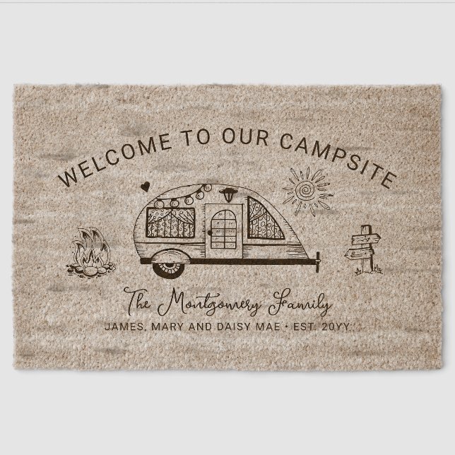 Personalized Rustic Camping Welcome Fiber Doormat (Front)