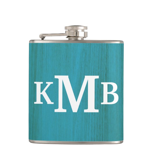 Personalized Rustic Chic Wood Classic Monogram Flask (Front)