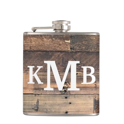 Personalized Rustic Chic Wood Classic Monogram Hip Flask