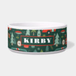 Personalized Rustic Christmas Camping Bowl<br><div class="desc">A personalized rustic, hand-drawn Christmas design with cozy and cute illustrations of camping and lake life. This item can be customized with a pet's name. Colors include traditional Christmas colors of green, red and white, as well as dark teal and mint green. A great holiday gift idea for a pet...</div>