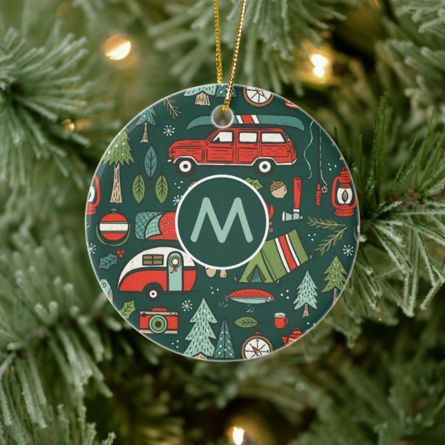 Personalized Rustic Christmas Camping Ceramic Ornament (Tree)