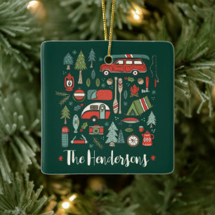 Personalized Rustic Christmas Camping Lake House Ceramic Ornament