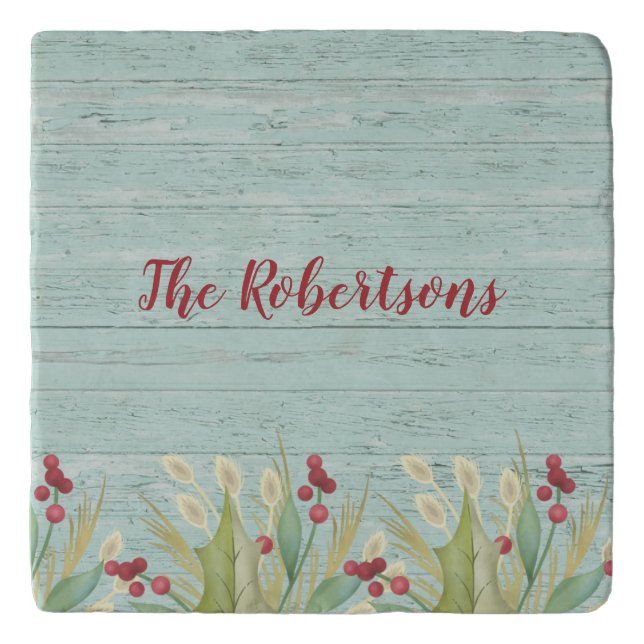 Personalized Rustic Christmas Coastal Beach Trivet (Front)