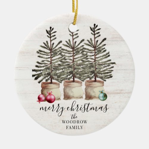 Personalized Rustic Christmas Trees Wood Holiday   Ceramic Ornament