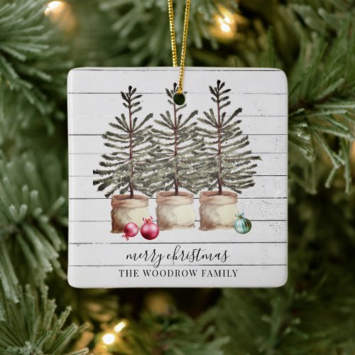 Personalized Rustic Christmas Trees Wood Holiday   Ceramic Ornament