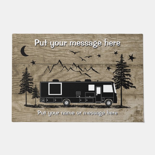 Personalized Rustic Class A RV Wood Design Doormat (Front)