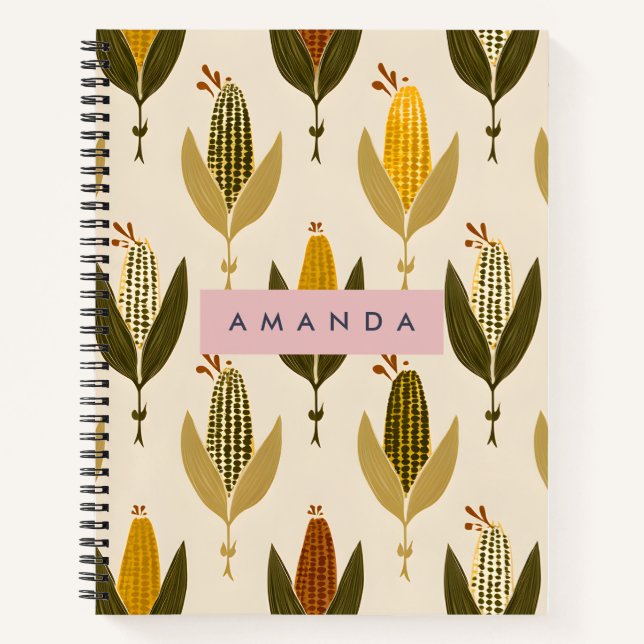 Personalized Rustic Cornfield Harvest Design Notebook (Front)