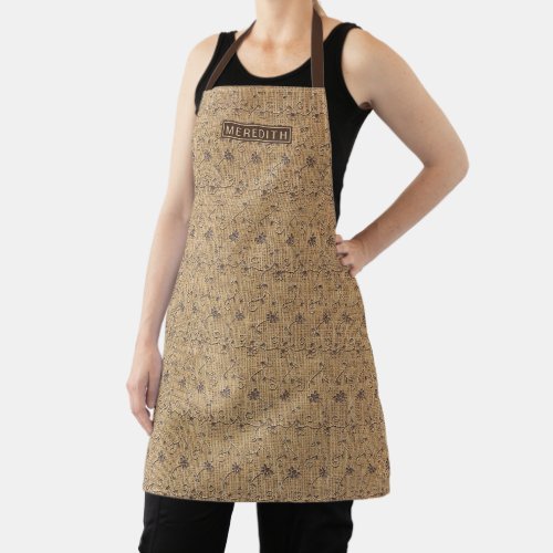 Personalized Rustic Country Simulated Burlap Lace Apron