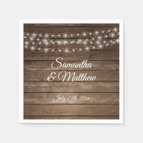 Personalized Rustic Country Wood Lights Wedding Napkins