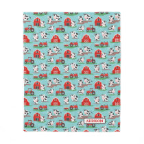 Personalized Rustic Cow Farm Blue and Red Kids Fleece Blanket