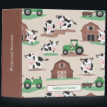 Personalized Rustic Cow Farm Tan and Green Kids 3 Ring Binder<br><div class="desc">Personalized Rustic Cow Farm Tan and Green Kids Binder for school or home. Personalize with name. Rustic country barnyard pattern. www.samanndesigns.com</div>