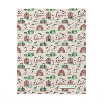 Personalized Rustic Cow Farm Tan and Green Kids Fleece Blanket
