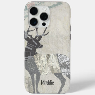 Personalized Rustic Deer Abstract Floral Geometric iPhone 15 Pro Max Case