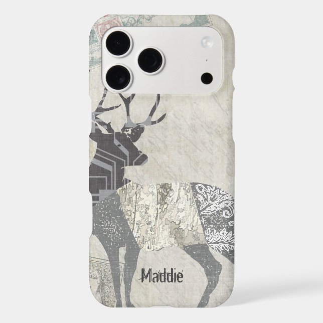 Personalized Rustic Deer Abstract Floral Geometric Case-Mate iPhone Case (Back)