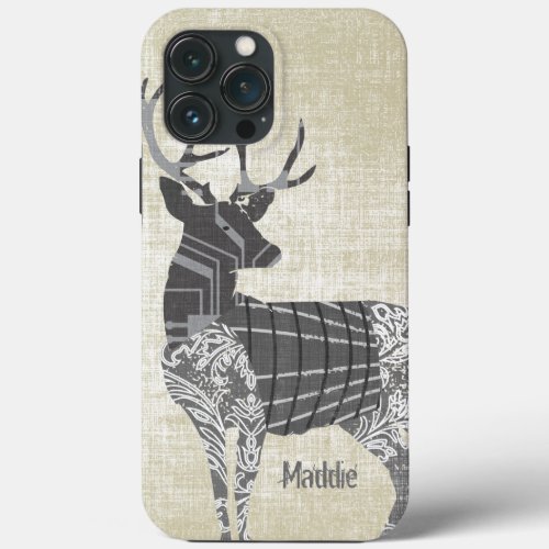 Personalized Rustic Deer Abstract Floral Geometric iPhone 13 Pro Max Case