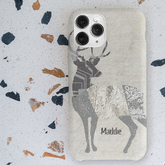 Personalized Rustic Deer Abstract Floral Geometric iPhone 15 Pro Max Case