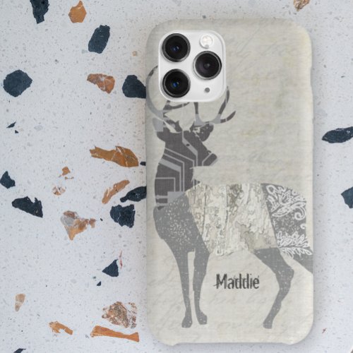 Personalized Rustic Deer Abstract Floral Geometric iPhone 15 Pro Max Case