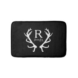 Personalized Rustic Deer Antlers Monogram Bath Mat