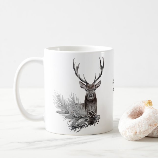 Personalized Rustic Deer Illustration Coffee Mug (With Donut)