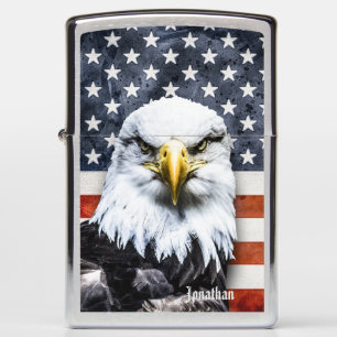 Personalized Rustic Eagle on American Flag Zippo Lighter