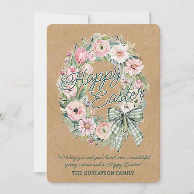 Personalized Rustic Easter Floral - Green Script Holiday Card (Front)