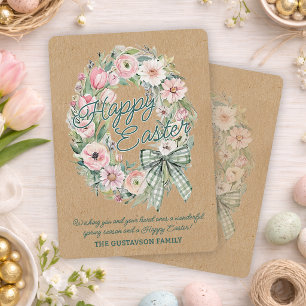 Personalized Rustic Easter Floral - Green Script Holiday Card