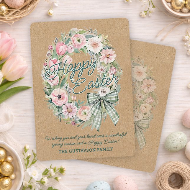 Personalized Rustic Easter Floral - Green Script Holiday Card (Creator Uploaded)