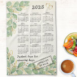Personalized Rustic Eucalyptus 2025 Calendar Kitchen Towel<br><div class="desc">This elegant rustic kitchen towel with botanical eucalyptus design features a 2025 calendar and a template text that is easy to personalize. 2025 has 365 perfect days for amazing days, and it can be approved by anyone from family or friends (you can type your initials instead of the word mom)....</div>