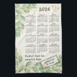 Personalized Rustic Eucalyptus 2026 Calendar Kitchen Towel<br><div class="desc">This elegant rustic kitchen towel with botanical eucalyptus design features a 2026 calendar and a template text that is easy to personalize. 2026 has 365 perfect days for amazing days, and it can be approved by anyone from family or friends (you can type your initials instead of the word mom)....</div>