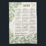 Personalized Rustic Eucalyptus 2026 Calendar Kitchen Towel<br><div class="desc">This elegant rustic kitchen towel with botanical eucalyptus design features a 2026 calendar and a template text that is easy to personalize. 2026 has 365 perfect days for amazing days, and it can be approved by anyone from family or friends (you can type your initials instead of the word mom)....</div>