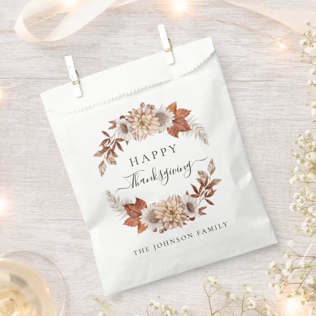 Personalized Rustic Fall Floral Happy Thanksgiving Favor Bag (Clipped)