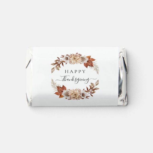 Personalized Rustic Fall Floral Happy Thanksgiving Hershey's Miniatures (Front)
