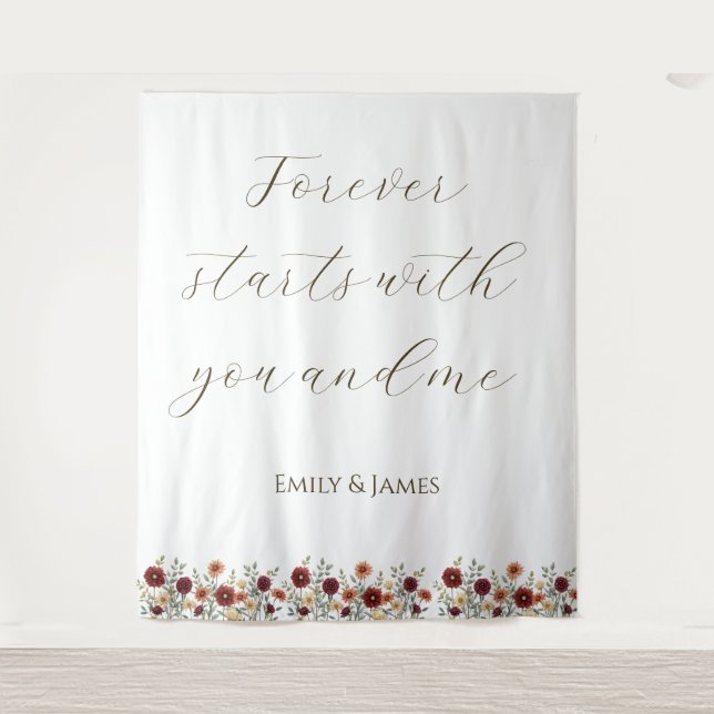 Personalized Rustic Fall Floral Wedding Backdrop (Front)