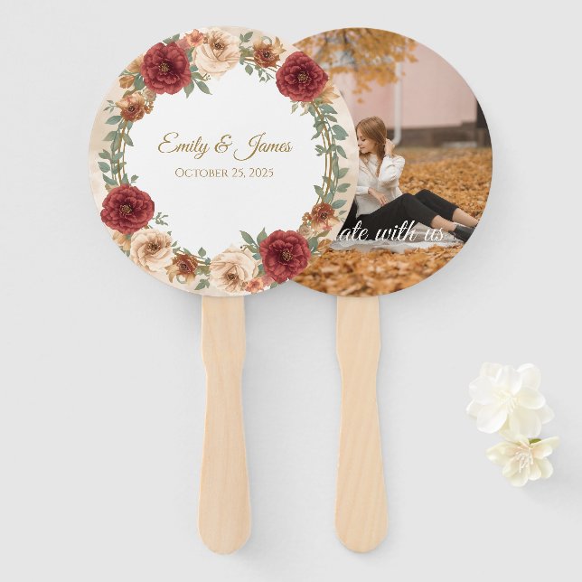Personalized Rustic Fall Floral Wedding Fans  (Front and Back)