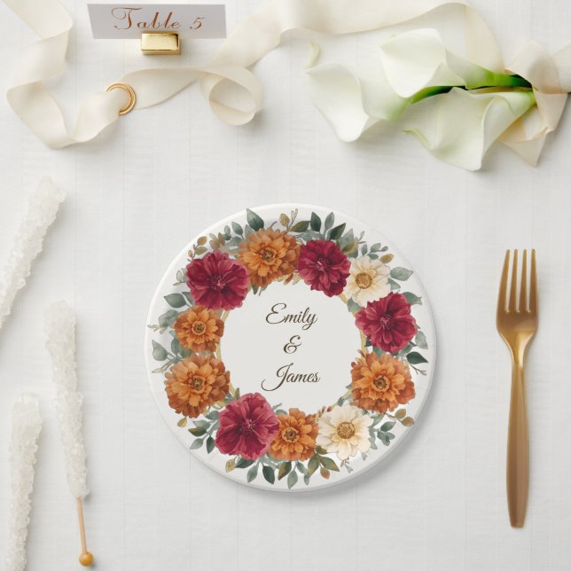 Personalized Rustic Fall Floral Wedding  Paper Plates (Wedding)